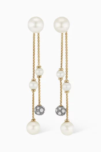 Two Row Pearl & Diamond Drop Earrings in 18kt Gold