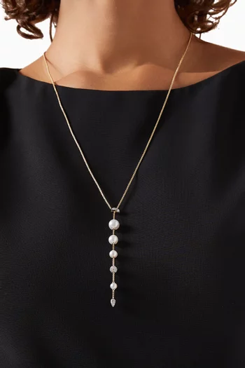 Pavé Diamond & Pearl Y Necklace in 18kt Gold