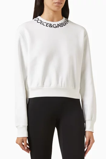 Embroidered Logo Cropped Sweatshirt in Cotton