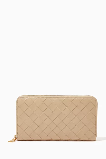 Zip Around Wallet in Intrecciato Leather