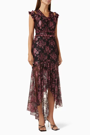 Asymmetric Midi Dress in Lace