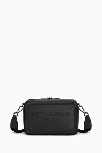 Raised Logo Crossbody Bag in Leather
