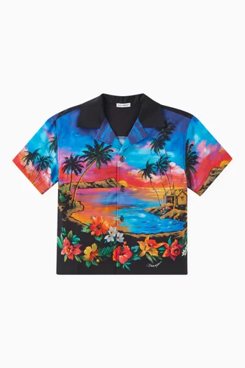 Hawaiian-print Shirt in Cotton Poplin