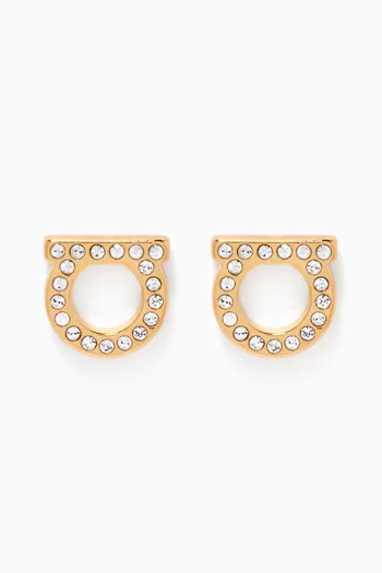 Gancini Crystal Stud Earrings in Brass