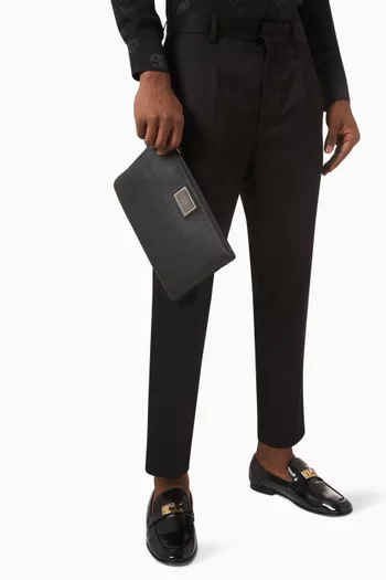 Logo Plaque Pouch in Grainy Calfskin