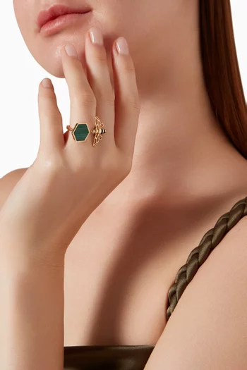 Kheffah Diamond & Malachite Ring 18kt Yellow Gold