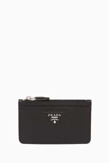 Enamelled Logo Card Holder in Saffiano Leather