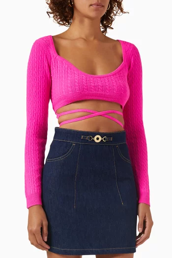 Wrap-back Crop Top in Cable Knit