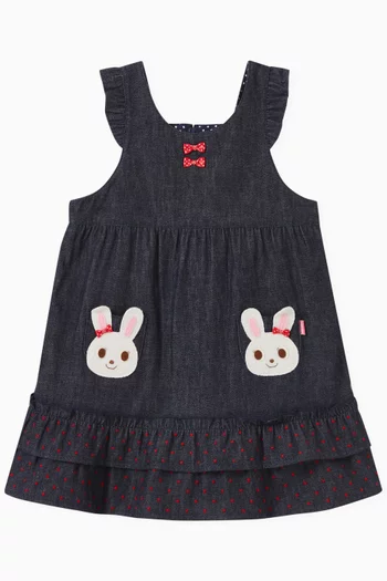 Twin Bunnies Embroidered Dress in Cotton
