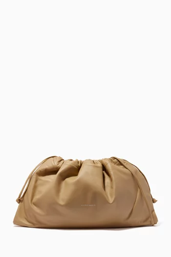 Maxi Drawstring Clutch in Leather