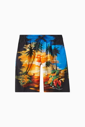 Hawaiian Print Shorts in Cotton
