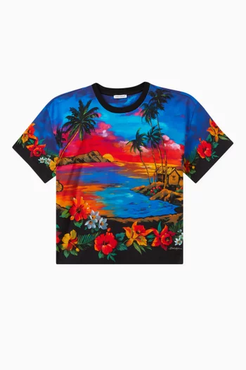 Hawaiian Print T-shirt in Cotton