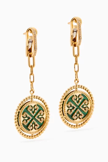 Lace Link Diamond & Malachite Drop Earrings in 18kt Gold