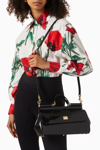 Sicily Long Medium Top-handle Bag in Polished Leather