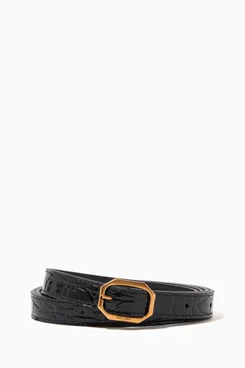 Frame Buckle Buckle Belt in Croc-embossed Leather