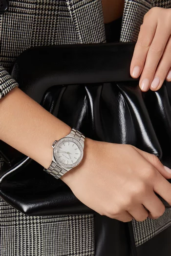 ساعة لينوكس كوارتز ميني مرصعة بأحجار بافيه ستانلس ستيل، 33 مم