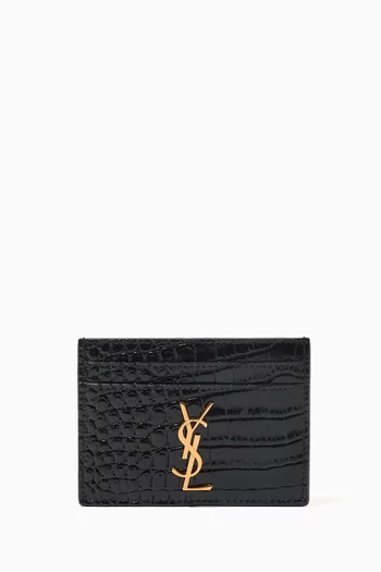 Cassandre Card Case in Croc-embossed Leather