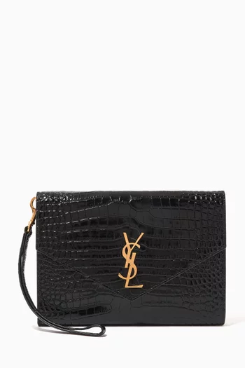 Cassandre Clutch in Croc-embossed Leather