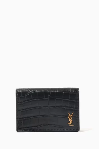 Tiny Cassandre Business Card Case in Crocodile Embossed Leather