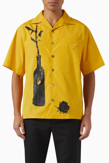 قميص بولينغ بطبعة زهور قطن بوبلين