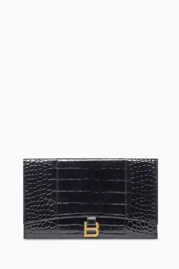 Hourglass Flat Pouch in Shiny Croc-embossed Leather