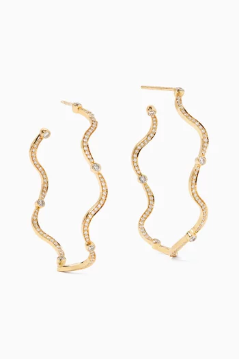 Large Hoop Wave Diamond Earrings in 18kt Yellow Gold