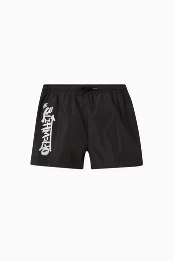 Graffiti Logo Print Swim Shorts in Nylon