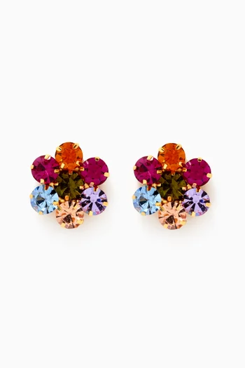 Les Nuances Flower Crystal Studs in Gold-plated Brass