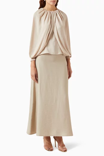 Draped Top & Skirt Set in Silk & Linen