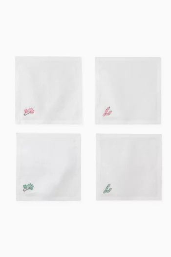 مناديل بتطريز نباتات كتان، 4 قطع