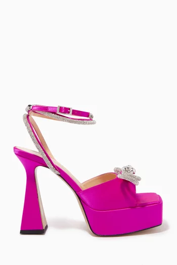 Double Bow Platform Sandals in Satin