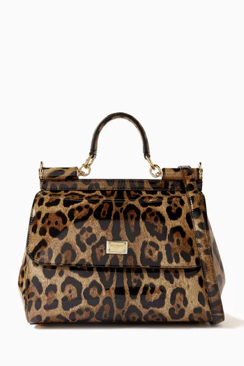 x KIM Medium Sicily Bag in Leopard-print Polished Leather