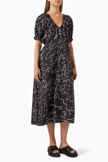 Abstract Print Midi Dress in Cotton
