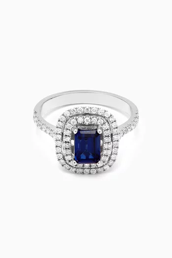 Mystery Set Double Frame Sapphire & Diamond Ring in 14kt White Gold