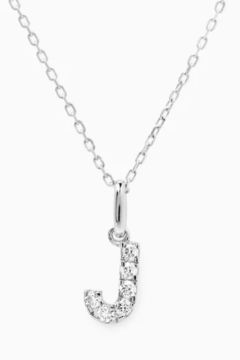 J Letter Diamond Necklace in 18kt White Gold