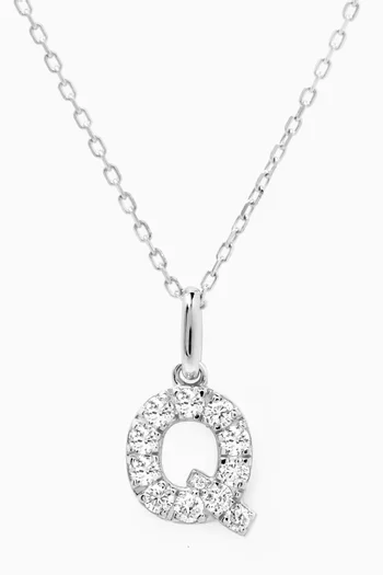 Q Letter Diamond Necklace in 18kt White Gold