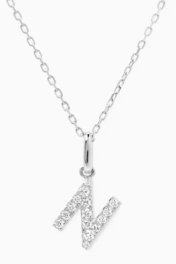 N Letter Diamond Necklace in 18kt White Gold