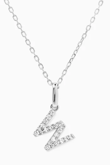 W Letter Diamond Necklace in 18kt White Gold