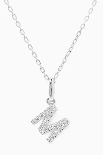 M Letter Diamond Necklace in 18kt White Gold