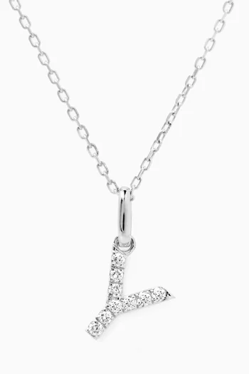 Y Letter Diamond Necklace in 18kt White Gold
