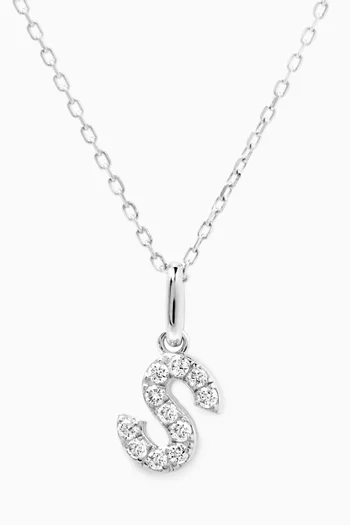 S Letter Diamond Necklace in 18kt White Gold