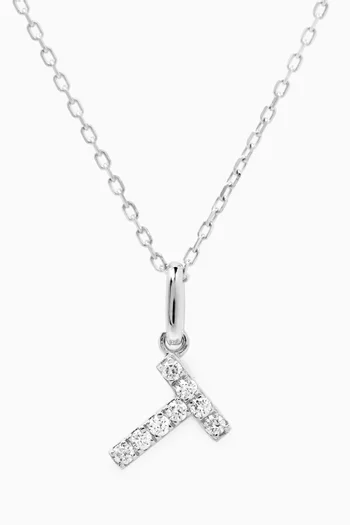 T Letter Diamond Necklace in 18kt White Gold
