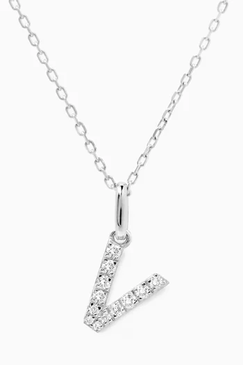 V Letter Diamond Necklace in 18kt White Gold