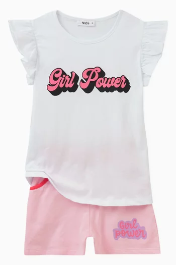 Girl-power Text-print Shorts in Cotton