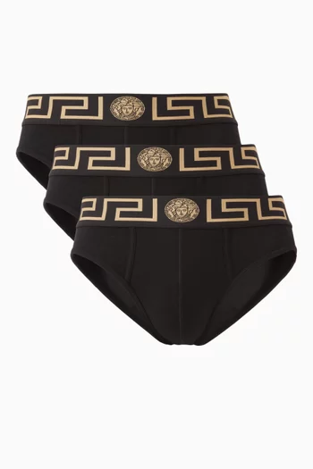 طقم سروال داخلي بشريط نقشة غريكا قطن، 3 قطع