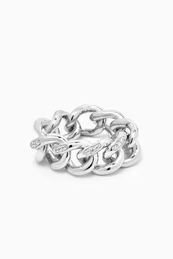 Crystal Chain Ring in Silver-plated Brass