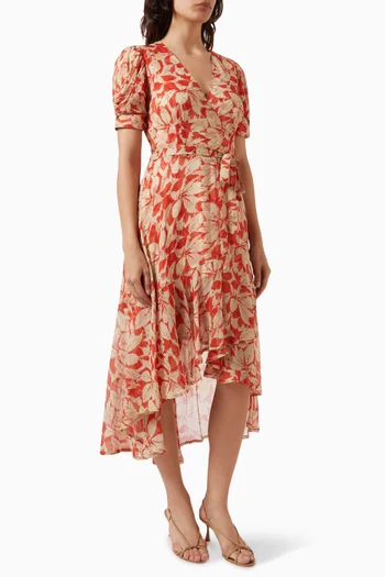Deane Printed Midi Wrap Dress in Crinkled-georgette