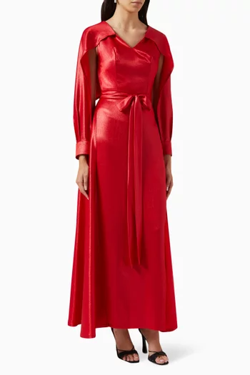 Cape Sleeves Maxi Dress in Satin