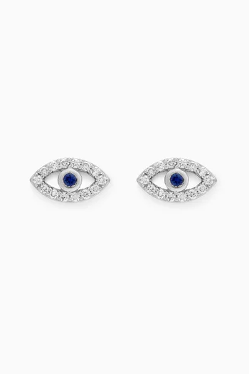 Evil Eye Sapphire & Diamond Stud Earrings in 18kt White Gold