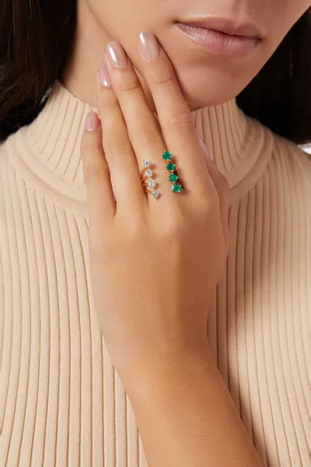 Waterfall Diamond & Emerald Ring in 18kt Gold